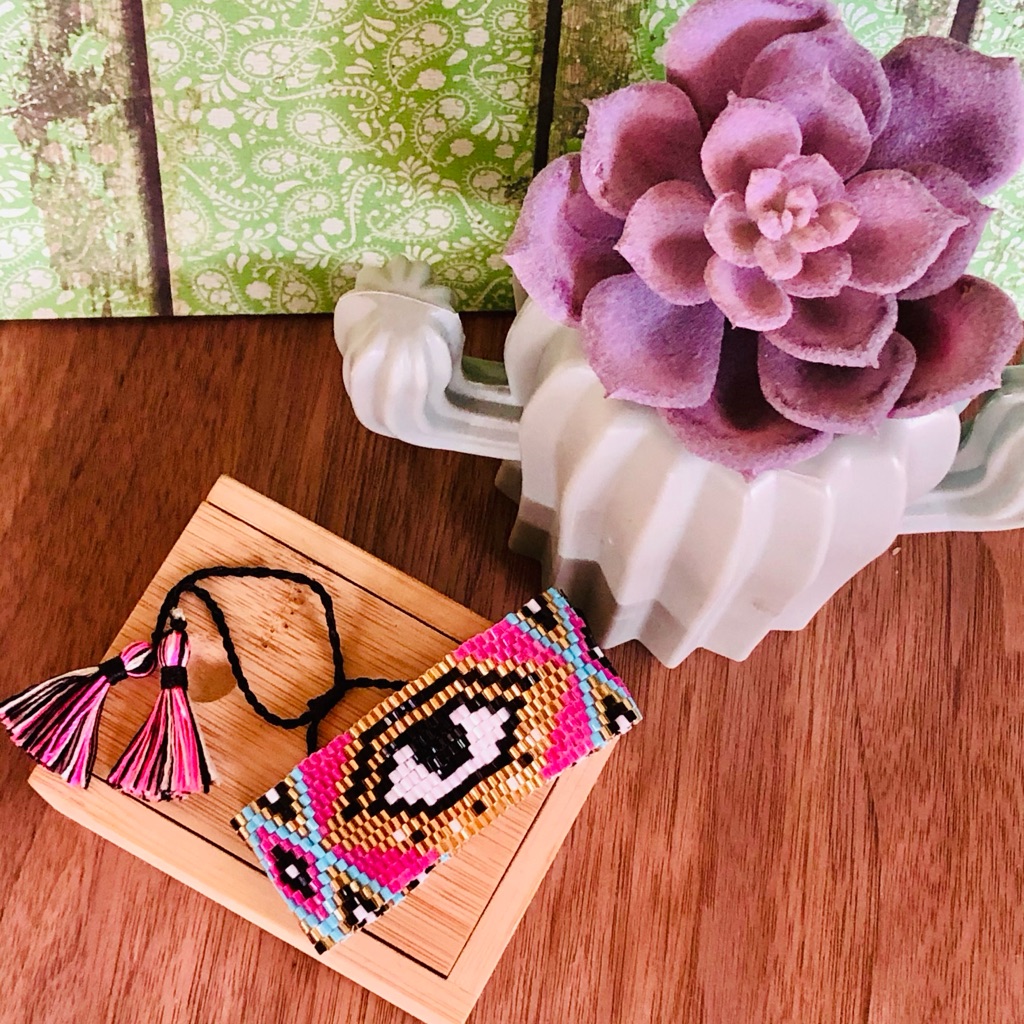 Purple Evil Eye Miyuki Seed Bead Bracelet 28$